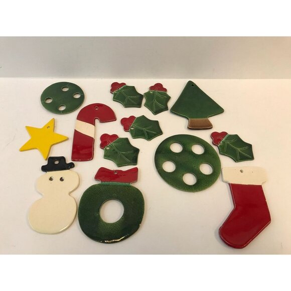 Vtg 13 Christmas Ceramic Pieces "JAM" Jo Anne Marquardt Loose From Wind Chimes - Picture 1 of 10